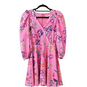 Olivia Rubin Mini Dress Size 0 Pink Sequin Floral Puff Sleeve Party Cocktail